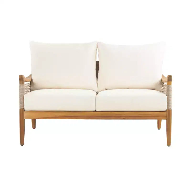 Christopher Knight Home Abell 4 Pieces Outdoor Woven Rope Acacia Wood Upholstered Seating Set