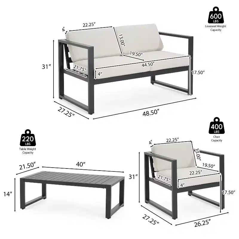 Christopher Knight Home Thorne Outdoor Modern Aluminum 4 Seater Chat Set