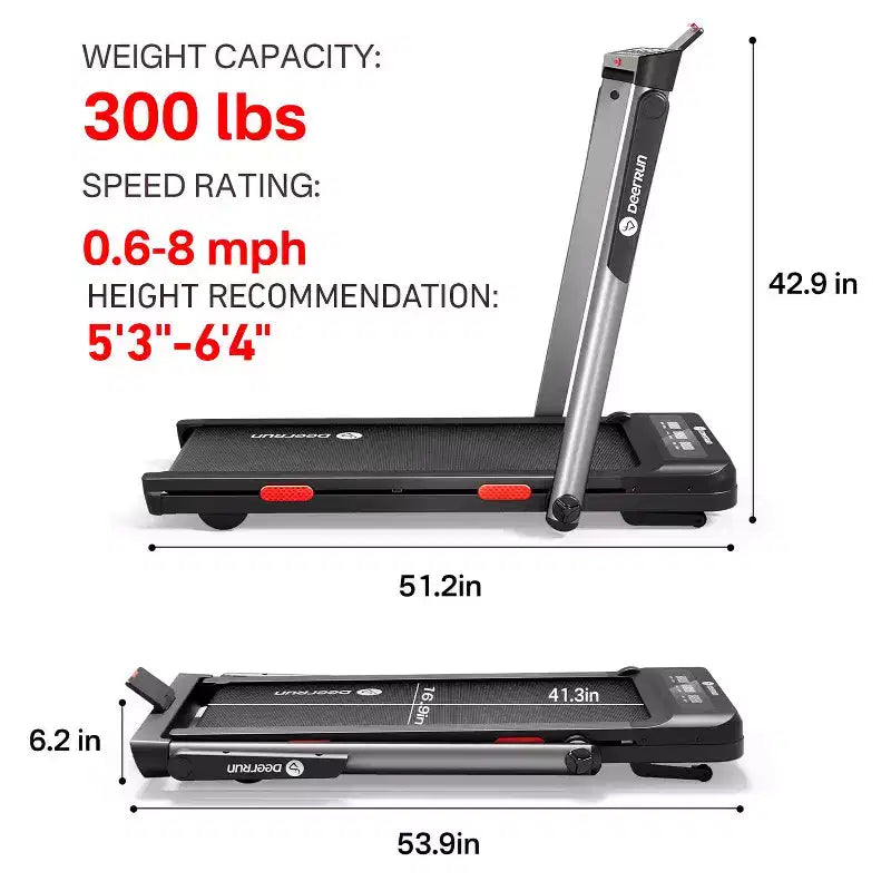 DeerRun Z10 Pro Smart 0.6-3.8 MPH 2 in 1 Foldable Treadmill 12% Auto Incline Walking Pad