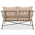 Ensemble de meubles de patio en osier bohème résistant aux intempéries Whisen, ensemble de sièges extérieurs, chaise de canapé extérieure avec coussins amovibles et plateau de table en bois - Beige