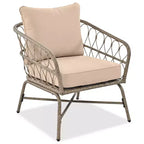 Ensemble de meubles de patio en osier bohème résistant aux intempéries Whisen, ensemble de sièges extérieurs, chaise de canapé extérieure avec coussins amovibles et plateau de table en bois - Beige