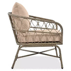 Ensemble de meubles de patio en osier bohème résistant aux intempéries Whisen, ensemble de sièges extérieurs, chaise de canapé extérieure avec coussins amovibles et plateau de table en bois - Beige