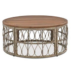 Ensemble de meubles de patio en osier bohème résistant aux intempéries Whisen, ensemble de sièges extérieurs, chaise de canapé extérieure avec coussins amovibles et plateau de table en bois - Beige