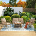 Whisen Weather Resistant Bohemia Wicker Patio Furniture Set Outdoor Seating Set Outdoor Sofa Chair With Removable Cushions and Wood Tabletop - Beige