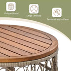 Ensemble de meubles de patio en osier bohème résistant aux intempéries Whisen, ensemble de sièges extérieurs, chaise de canapé extérieure avec coussins amovibles et plateau de table en bois - Beige
