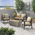 GDFStudio Lucerne Outdoor Wicker 4 Seater Chat Set with Fire Pit