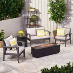 GDFStudio Houlihan Outdoor Wicker 4 Seater Chat Set with Fire Pit