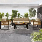 Whisen Outdoor Furniture sofa for 5 Person Conversation Set, Garden Sofa Set With Removable Cushion