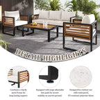 Whisen Outdoor Furniture sofa for 5 Person Conversation Set, Garden Sofa Set With Removable Cushion