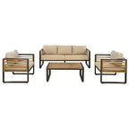 Whisen Outdoor Furniture sofa for 5 Person Conversation Set, Garden Sofa Set With Removable Cushion