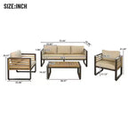 Whisen Outdoor Furniture sofa for 5 Person Conversation Set, Garden Sofa Set With Removable Cushion