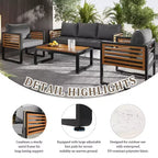 Whisen Outdoor Furniture sofa for 5 Person Conversation Set, Garden Sofa Set With Removable Cushion