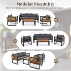 Whisen Outdoor Furniture sofa for 5 Person Conversation Set, Garden Sofa Set With Removable Cushion