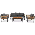 Whisen Outdoor Furniture sofa for 5 Person Conversation Set, Garden Sofa Set With Removable Cushion