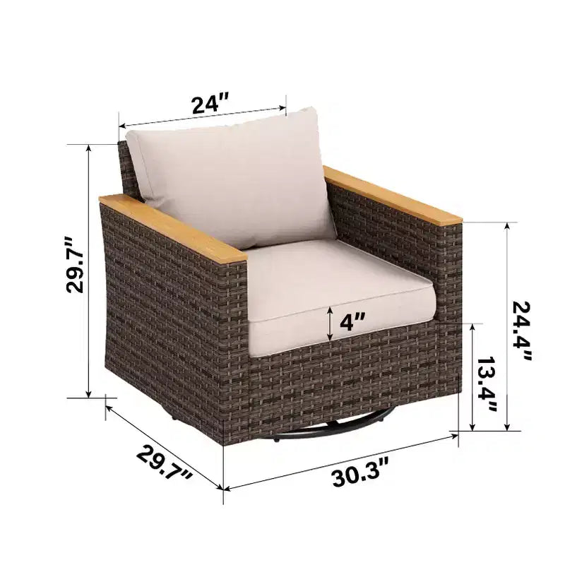 Captiva Designs 7pc Wicker Outdoor Patio Rattan Sectional Conversation Set with Cushioned Ottoman