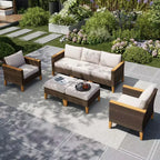 Captiva Designs 7pc Wicker Outdoor Patio Rattan Sectional Conversation Set with Cushioned Ottoman