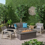 Christopher Knight Home Breakwater Outdoor Acacia Wood and Wicker 4 Seater Chat Set with 50,000BTU Fire Pit