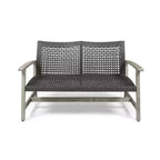 Christopher Knight Home Breakwater Outdoor Acacia Wood and Wicker 4 Seater Chat Set with 50,000BTU Fire Pit
