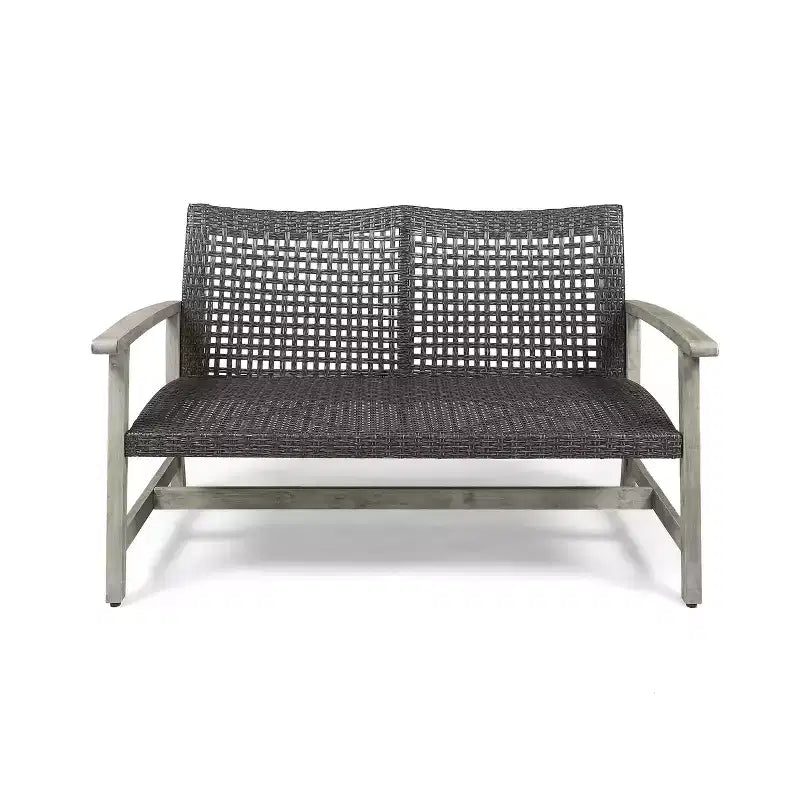 Christopher Knight Home Breakwater Outdoor Acacia Wood and Wicker 4 Seater Chat Set with 50,000BTU Fire Pit