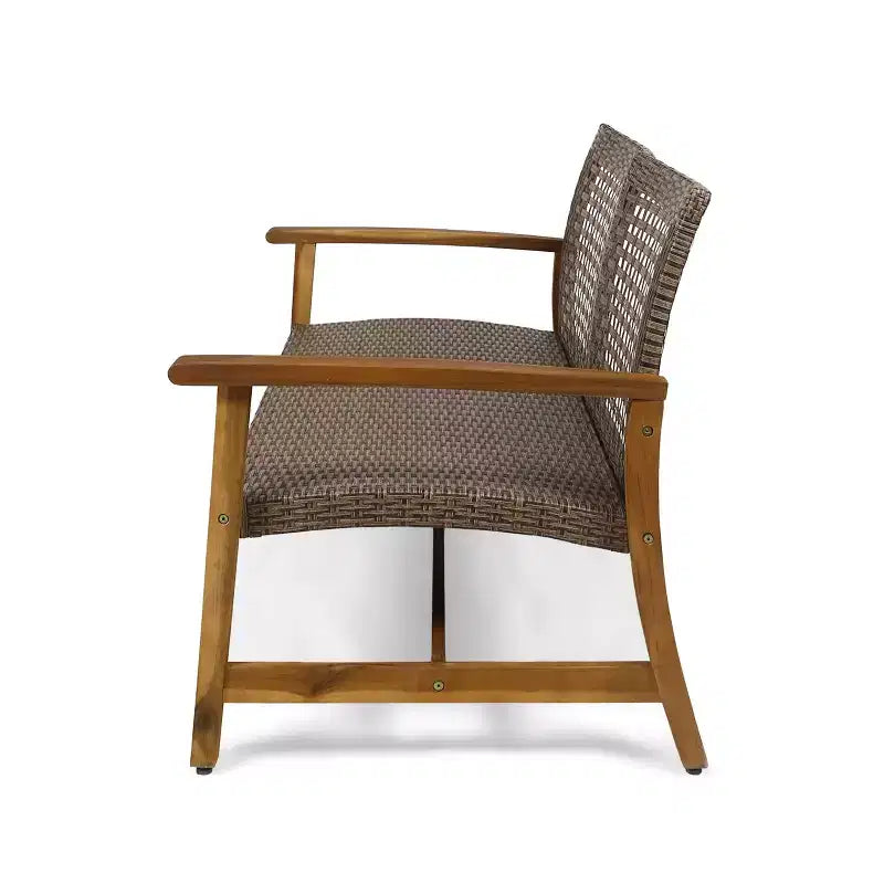 Christopher Knight Home Breakwater Outdoor Acacia Wood and Wicker 4 Seater Chat Set with 50,000BTU Fire Pit