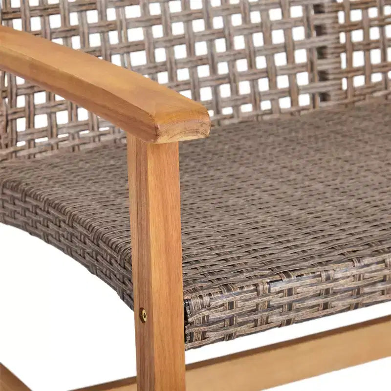 Christopher Knight Home Breakwater Outdoor Acacia Wood and Wicker 4 Seater Chat Set with 50,000BTU Fire Pit