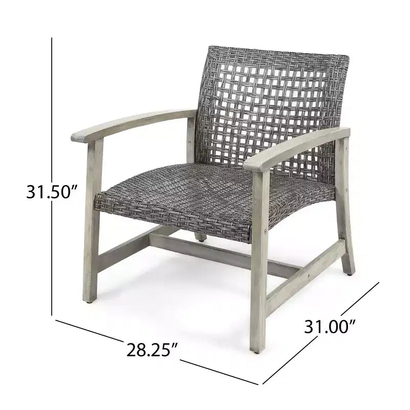 Christopher Knight Home Augusta Ensemble de 5 pièces pour extérieur en bois d'acacia et osier avec fauteuils de club et foyer