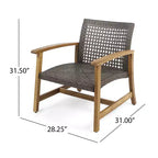 Christopher Knight Home Augusta Ensemble de 5 pièces pour extérieur en bois d'acacia et osier avec fauteuils de club et foyer