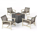 Christopher Knight Home Augusta Ensemble de 5 pièces pour extérieur en bois d'acacia et osier avec fauteuils de club et foyer