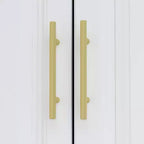 Armoire blanche Hitow, garde-robe moderne minimaliste, motifs à lignes, accessoires dorés