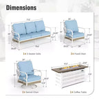 Ensemble Captiva Designs 6 pièces pour brasero d'extérieur en métal et rotin, avec fauteuils pivotants à dossier en croisillons et table