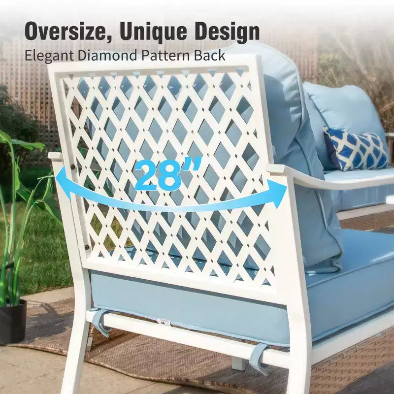 Ensemble Captiva Designs 6 pièces pour brasero d'extérieur en métal et rotin, avec fauteuils pivotants à dossier en croisillons et table