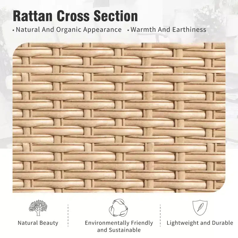 Ensemble Captiva Designs 6 pièces pour brasero d'extérieur en métal et rotin, avec fauteuils pivotants à dossier en croisillons et table