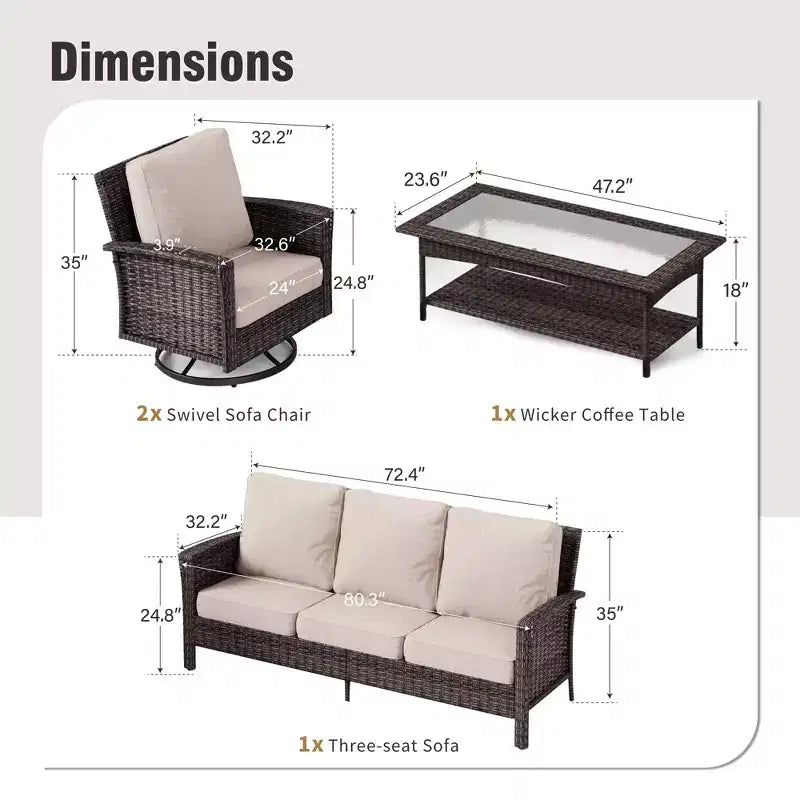 Captiva Designs 4pc Oversized Patio Outdoor Wicker Furniture Conversation Sofa Set with Coffee Table for Garden Yard Porch