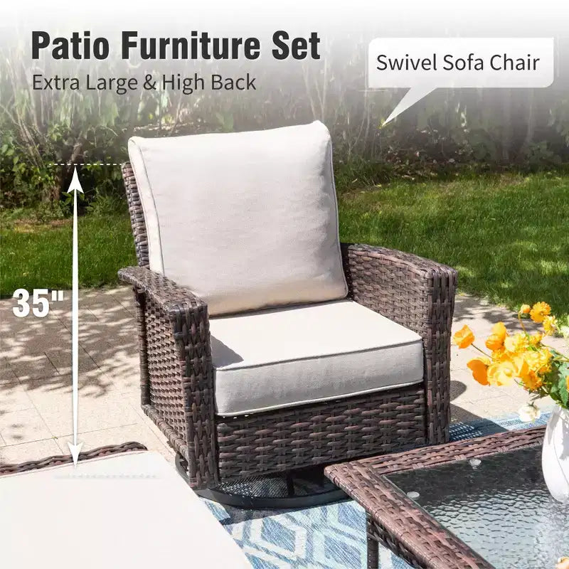 Captiva Designs 4pc Oversized Patio Outdoor Wicker Furniture Conversation Sofa Set with Coffee Table for Garden Yard Porch
