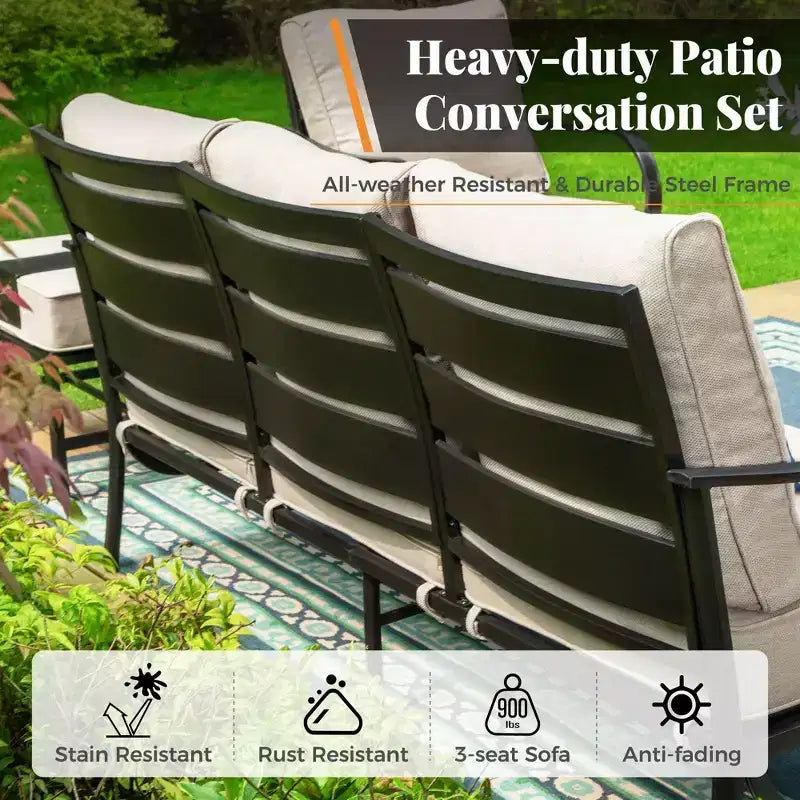 Captiva Designs 7pc Metal Patio Furniture Conversation Set with Armchairs for Garden Porch Backyard