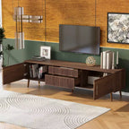 Meuble TV Mid-Century avec 2 tiroirs, console média pour TV jusqu'à 80'', centre de divertissement avec rangement, noyer - ModernLuxe