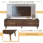 Meuble TV Mid-Century avec 2 tiroirs, console média pour TV jusqu'à 80'', centre de divertissement avec rangement, noyer - ModernLuxe