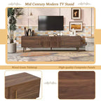 Meuble TV Mid-Century avec 2 tiroirs, console média pour TV jusqu'à 80'', centre de divertissement avec rangement, noyer - ModernLuxe