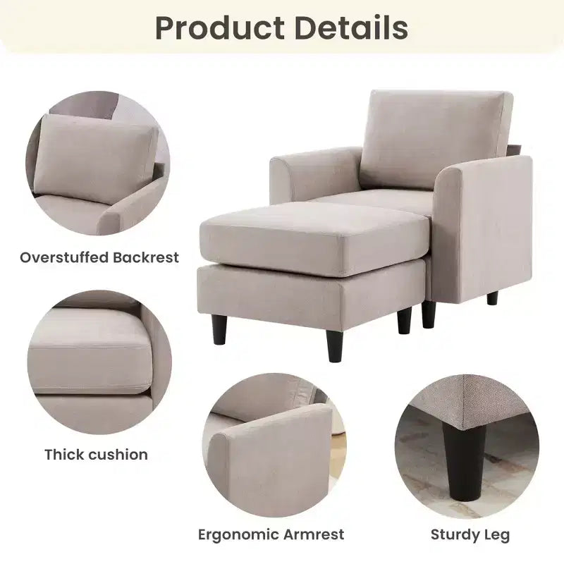 Fauteuil d'appoint Hyleory Modern Comfort avec Ottomane - Idéal Salon Chambre à Coucher, Essentiel pour Coin Lecture Moderne et Simple