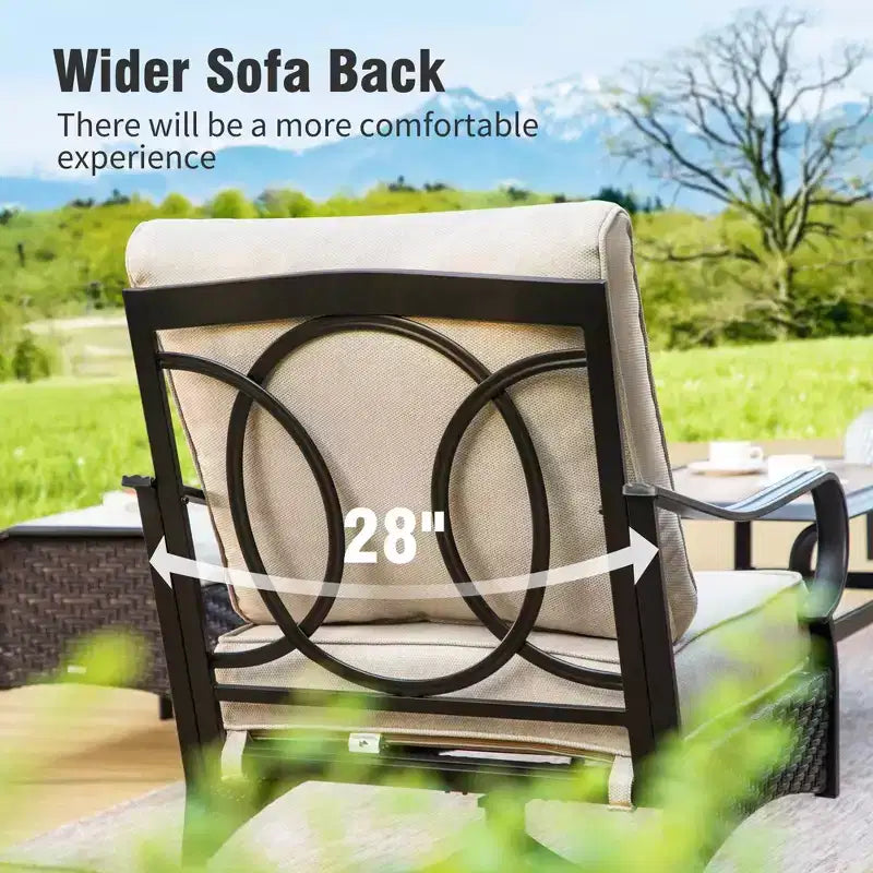 Ensemble de conversation d'extérieur 4 pièces extra large en métal et rotin Captiva Designs avec fauteuils pivotants