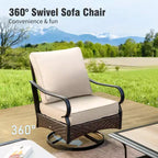 Captiva Designs 5pc Extra Large Metal and Rattan Outdoor Patio Conversation Set with Swivel Chairs and Loveseat