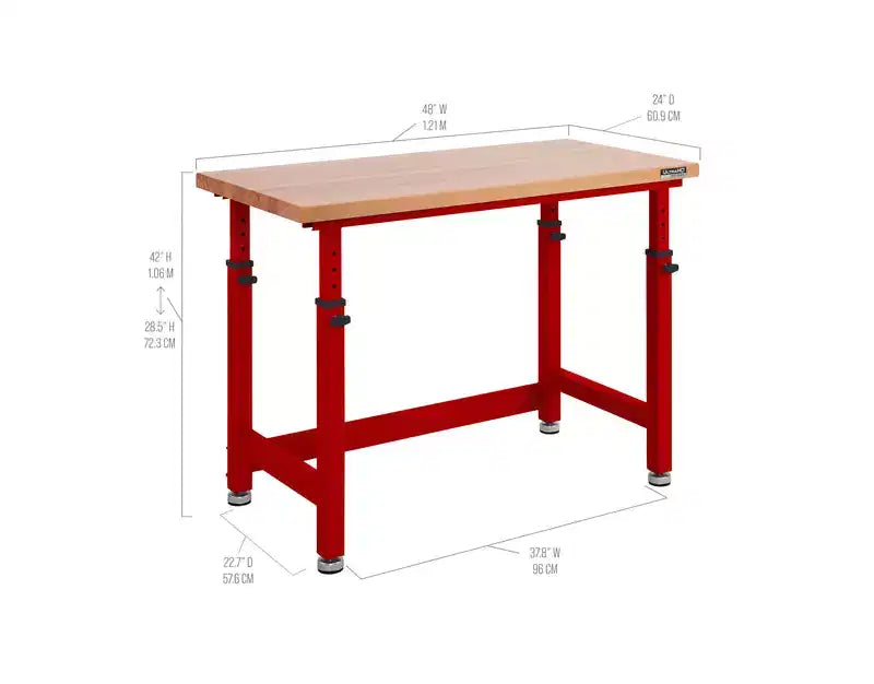 Seville Classics UltraHD Heavy Duty Workbench Table Wood Top, 48 W x 24 D x 28 to 42 H