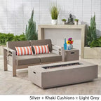 GDFStudio Crested Bay Outdoor Aluminum Loveseat and Fire Pit Set