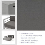 GDFStudio Crested Bay Outdoor Aluminum Loveseat and Fire Pit Set
