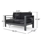 GDFStudio Crested Bay Outdoor Aluminum Loveseat and Fire Pit Set