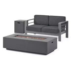 GDFStudio Crested Bay Outdoor Aluminum Loveseat and Fire Pit Set