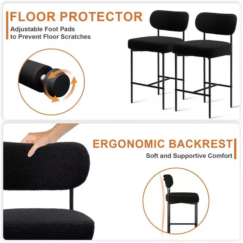 WARMOUNTS Set of 3 Upholstered Modern Counter Height Barstool