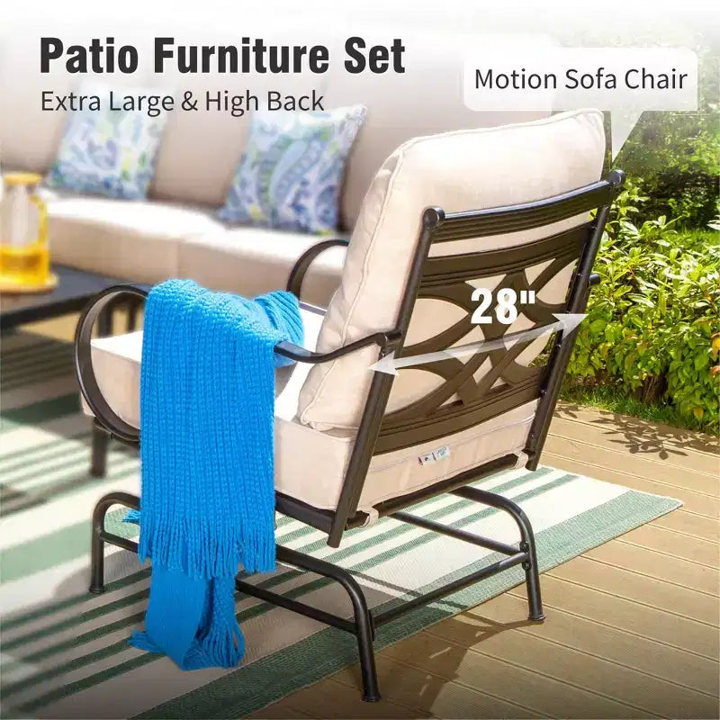 Captiva Designs 6pc Extra Large Metal Outdoor Patio Conversation Set with Rocking Pattern-back Chairs