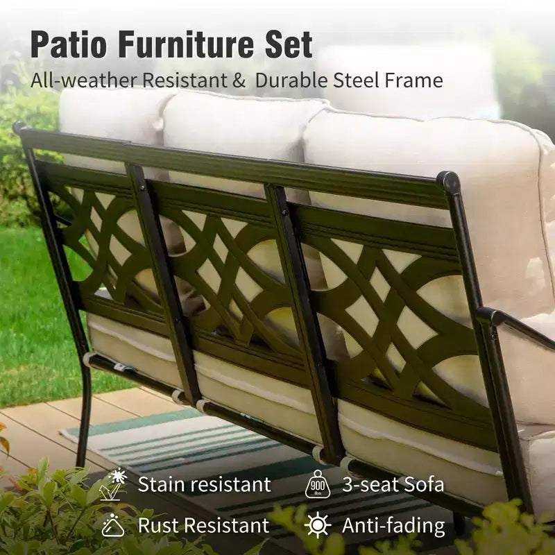 Captiva Designs 6pc Extra Large Metal Outdoor Patio Conversation Set with Rocking Pattern-back Chairs