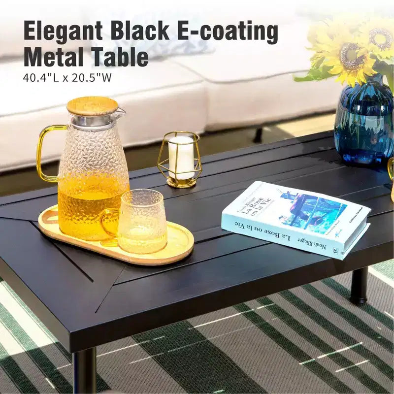 Captiva Designs 6pc Extra Large Metal Outdoor Patio Conversation Set with Rocking Pattern-back Chairs